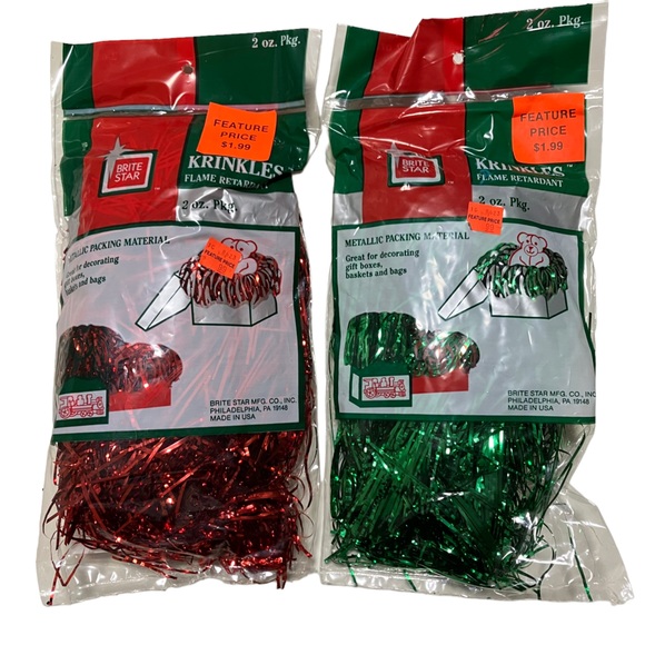 Vintage NEW Brite Star Krinkles Metallic Foil Shred Packing Material Red & Green - Picture 1 of 5